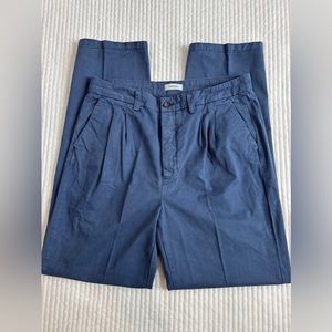 Pleated Front Pants Blue Button Fly Organic Cotton